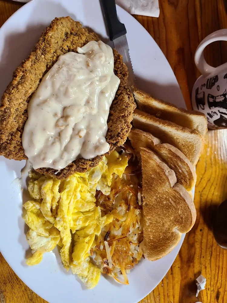 Chicken Fried Steak Eggs Hashbrowns Toast